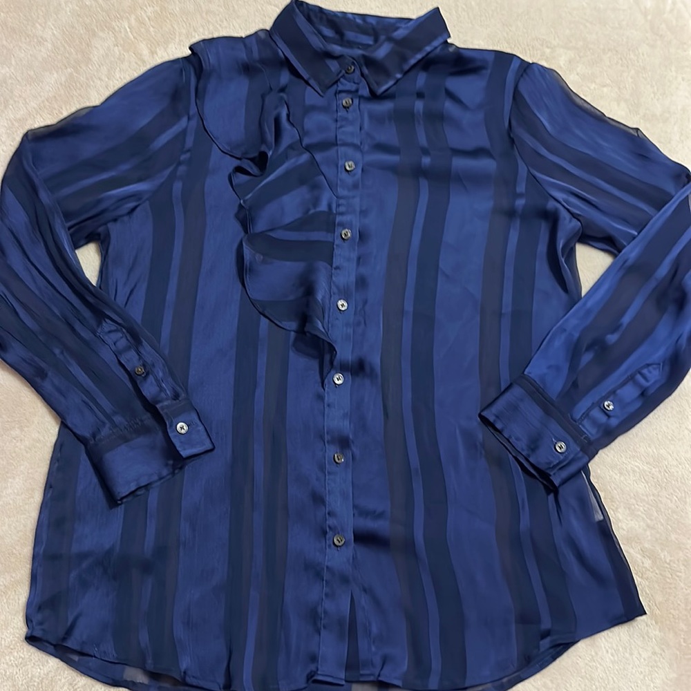 Beautiful Shadow Stripe Blue Banana Republic Dillon Button Up Shirt Size Large